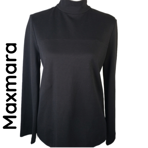 MaxMara Leisure Wear Black Long Sleeve Mock Neck 1/4 Zip Back Top Sz M Jersey - Picture 1 of 10